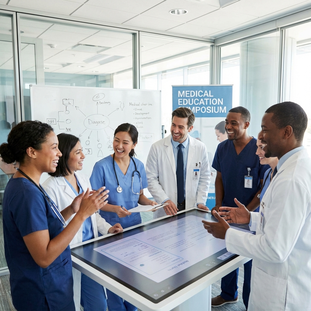 Medical students and doctors collaborating